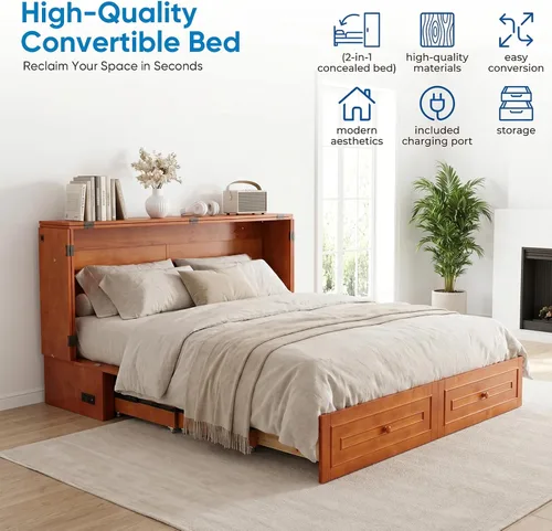 Vista 2 de Mjkone Murphy - Cama de gabinete con colchón plegable de tres piezas Cereza