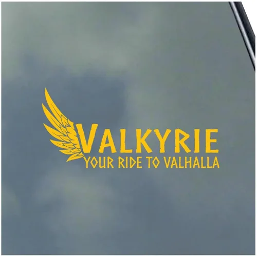 Vista 5 de Valkyrie Your Ride to Valhalla - Calcomanía de vinilo Asatru Norse God Odin Rune por KLO Graphics Negro