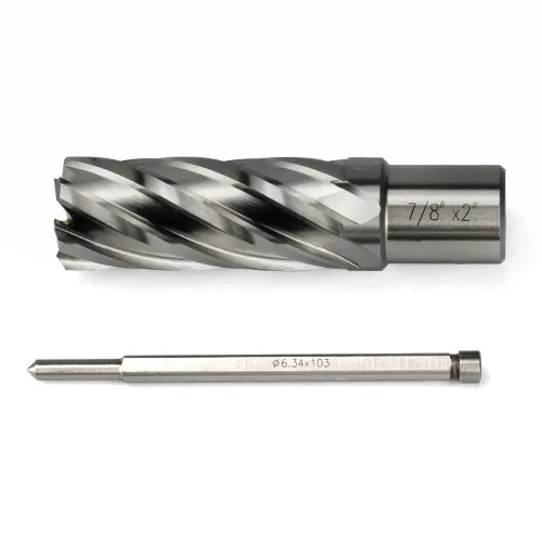 Vista 3 de Cortador anular 3/4 pulgadas Weldon Shank 7/8 Diámetro de corte 2 brocas de corte HSS Kit para prensa de taladro magnético