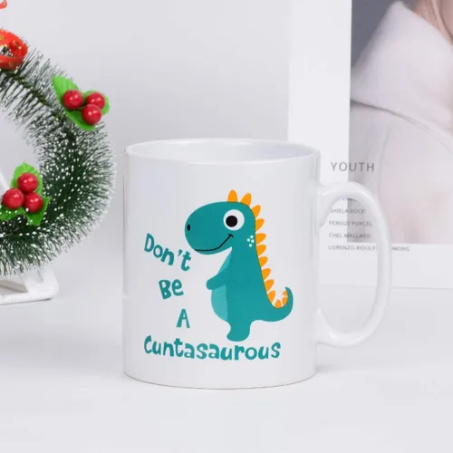 Vista 4 de BLEUM CADE Taza de café con texto en inglés «Don't be a Cuntasauro», taza de té con palabras divertidas, regalo novedoso, taza de cerámica blanca