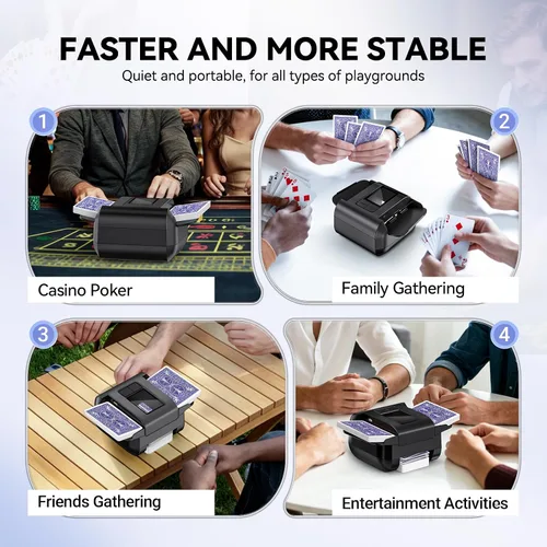 Vista 6 de Barajador automático de tarjetas para 1-2 barajas con dos modos automático/manual, USB-C recargable, funcionamiento silencioso, compatible con Texas