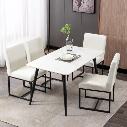 Vista 9 de BESTANO Sillas De Comedor - Juego de 2 sillas de comedor modernas negras tapizadas de piel sintética para cocina y comedor con marco de metal negro