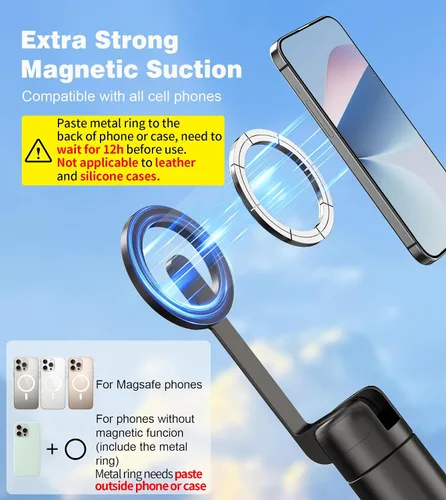 Vista 2 de Trípode magnético para selfie de 68 pulgadas para iPhone, soporte de trípode portátil para teléfono celular para Magsafe con control remoto