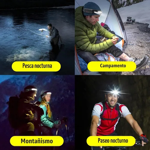 Vista 4 de AURUZA 2 piezas de linterna frontal recargable, linternas LED para la cabeza 2 COB con haz amplio de 230°, faro con sensor de movimiento, 5 modos