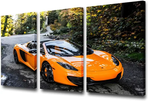 Vista 27 de Arte de pared de auto deportivo rojo para sala de estar, arte de pared de lienzo de súper auto genial, imágenes pósters, 3 piezas, arte moderno