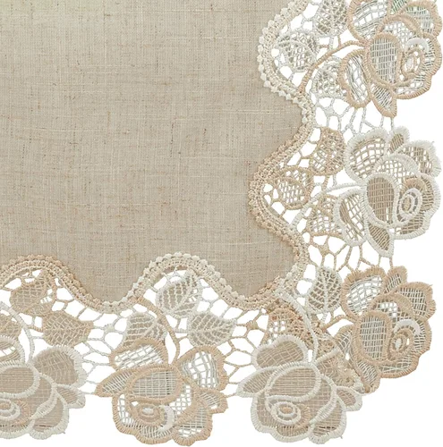 Vista 3 de SARO LIFESTYLE June Collection Camino de mesa con borde de rosas de encaje, 16 x 120 pulgadas, natural