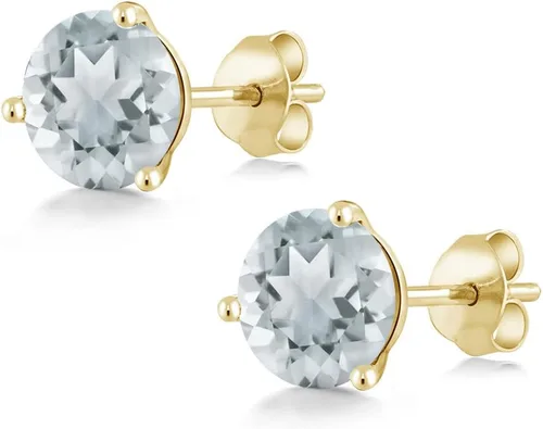Vista 54 de Gem Stone King Aretes de oro de 14 quilates, 0.236 in, piedra natal redonda, Martini, 3 puntas, aretes de oro para mujer