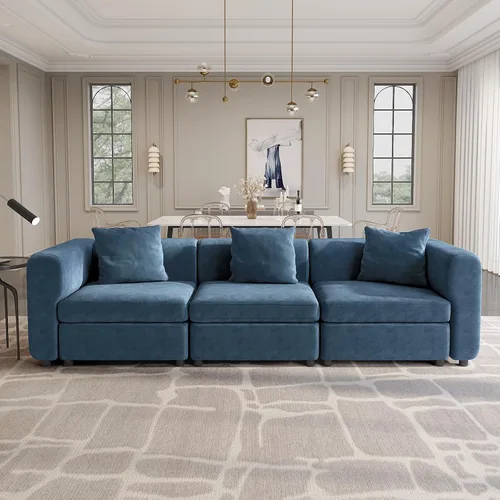 Vista 26 de Guyii Sofá Seccional de Terciopelo, Sofá Loveseat Moderno de Gran Tamaño con 2 Almohadas, Sofá Convertible de 81.88 pulgadas de Largo con Cojines