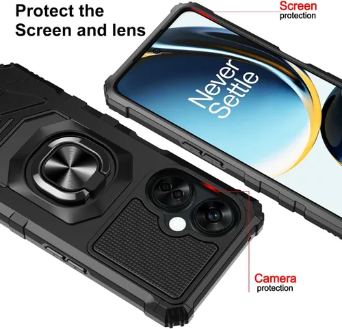 Vista 4 de Funda compatible con OnePlus Nord N30 5G con protector de pantalla, soporte de anillo para montaje magnético de automóvil, grado militar, resistente