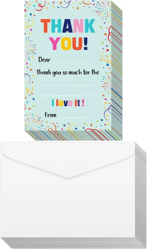 Vista 8 de Eaasty 72 Tarjetas de Agradecimiento para Niños para Rellenar en Blanco, Notas de Agradecimiento con Sobres, Tarjetas de Felicitación Coloridas