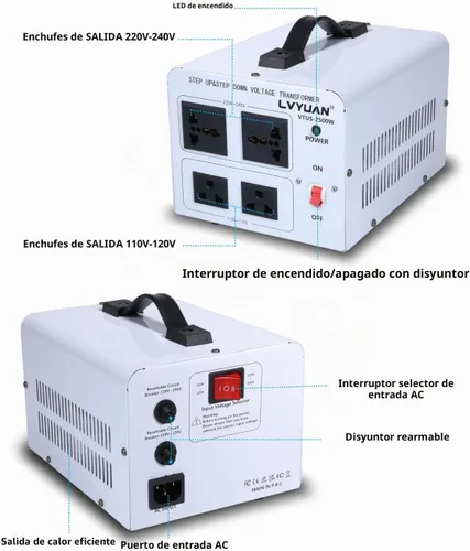 Vista 2 de LVYUAN Transformador de voltaje de 2500 W, convertidor de potencia elevador de 110 V a 220 V, reductor de 220 V a 110 V, 110/120 voltios - 220/240