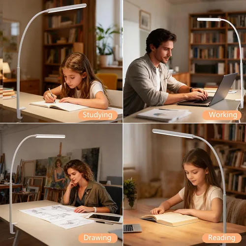 Vista 7 de Lámpara de escritorio LED FAPEMIH para oficina y hogar, luz de escritorio ajustable y flexible para el cuidado de los ojos con 5 modos y 10 ajustes