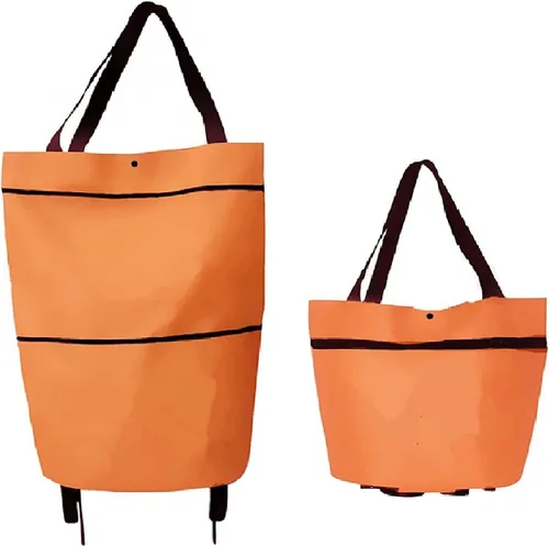 Vista 6 de Bolsa de compras plegable 2 en 1, carrito de compras plegable ligero, carrito de compras con ruedas, plegable, bolsa de compras plegable