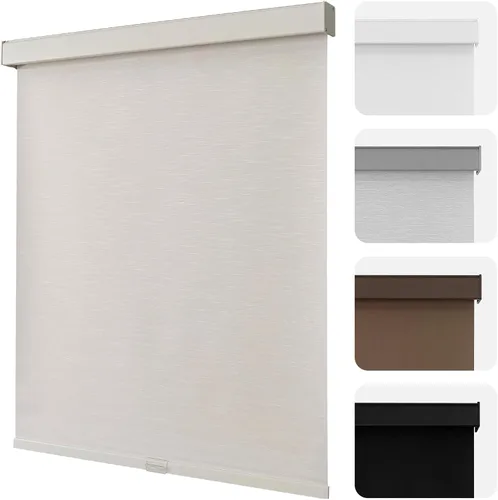 Vista 23 de Joydeco Persianas enrollables 100% opacas sin cordones para ventanas, persianas de parada libre, protección UV, persianas de tejido natural