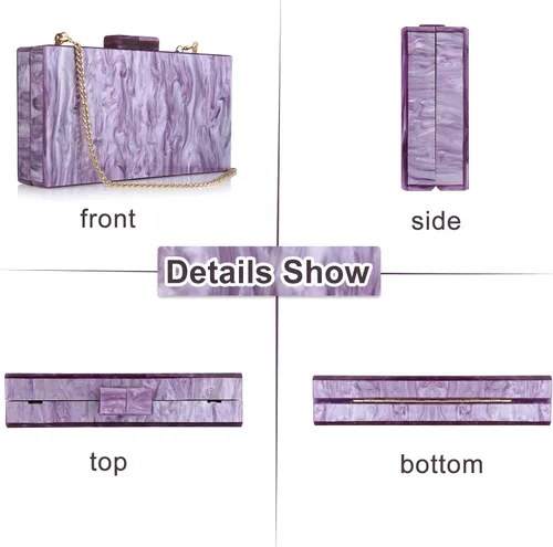 Vista 4 de YYW Monederos de mano de acrílico para mujer de boda bolso cruzado de noche multicolor con cadena desmontable