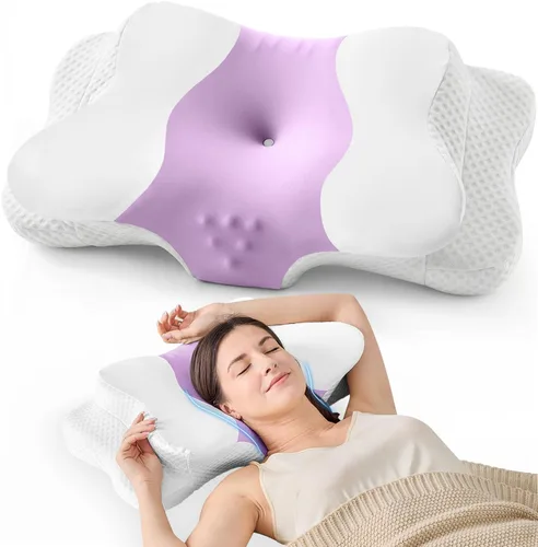 Vista 10 de DISSA Almohada cervical cervical para dormir de lado, almohada ergonómica de espuma viscoelástica con soporte ortopédico ajustable para el cuello