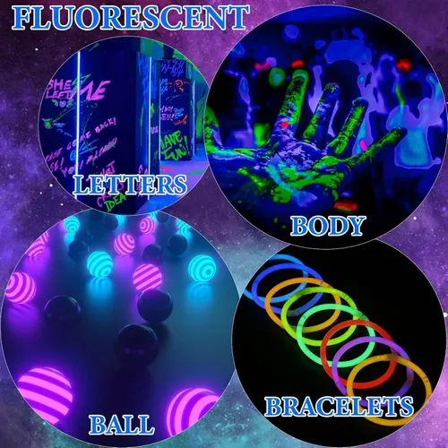 Vista 6 de 12 piezas de pintura corporal que brilla en la oscuridad, juego de maquillaje de luz negra fluorescente neón, juego de pintura facial