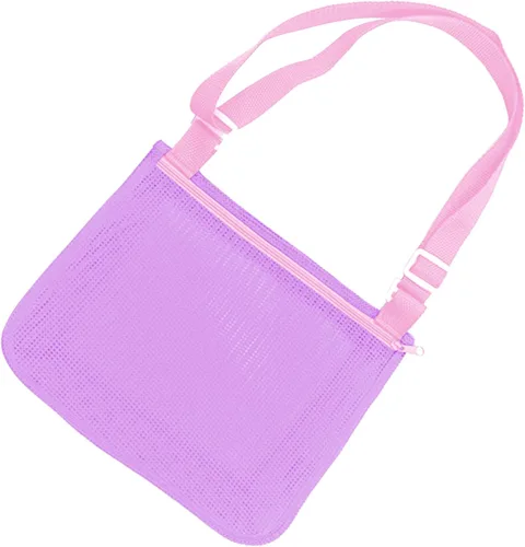 Vista 14 de UTTPLL Bolsa de playa de malla colorida ajustable para niños, bolsa de red de secado rápido para conchas marinas que recolecta arena juguete