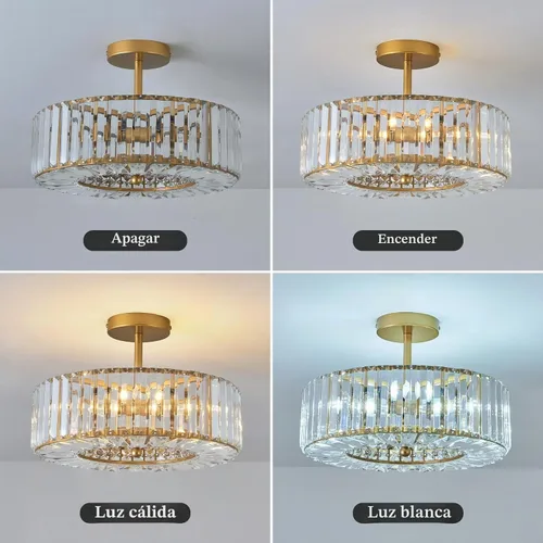 Vista 7 de Piepooye 4 Luces Moderna Lámpara de Araña de Cristal Dorado Redondo Montaje Semiempotrado en el Techo Lámpara de Granja para Comedor Sala de Estar