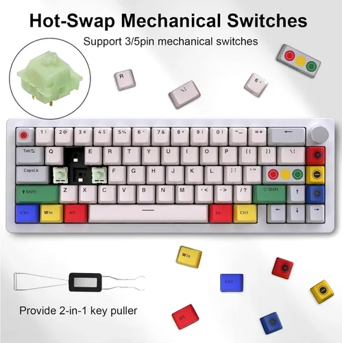 Vista 6 de BOYI GMK67 65% Teclado mecánico de aleación de aluminio, BT5.0/Tipo-C/2.4G inalámbrico intercambiable en caliente, teclado de juego CNC con junta
