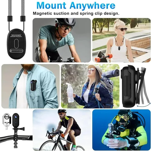 Vista 6 de JETO Mini cámara corporal HD 1080P, cámara portátil, clip giratorio de 360° y clip magnético, gran angular de 150°, 32G, funda impermeable