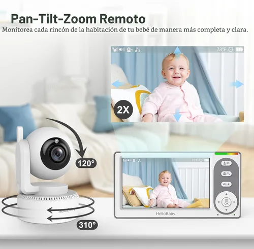 Vista 4 de HelloBaby Monitor de Bebé con Video de 4.3'' con Batería de 30 Horas, Monitor de Bebé con Pan-Tilt-Zoom Remoto Sin WiFi, Monitor de Bebé con Cámara