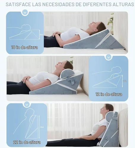 Vista 2 de 3 piezas de almohada de cuña ortopédica para cama para dormir, postcirugía o para la espalda, el cuello y las rodillas, almohada de espuma