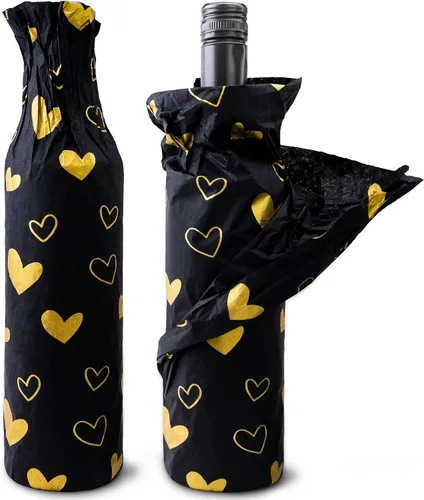 Vista 5 de MR FIVE Papel de seda de corazón negro dorado de gran tamaño, 20 x 28 pulgadas, papel de seda con diseño de corazón negro dorado para bolsas