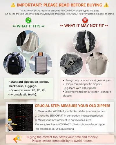 Vista 3 de Kit de reparación de cremalleras VICHERIA (200 piezas) - ¡con deslizadores compatibles con YKK y deslizadores universales! Arregla la mayoría