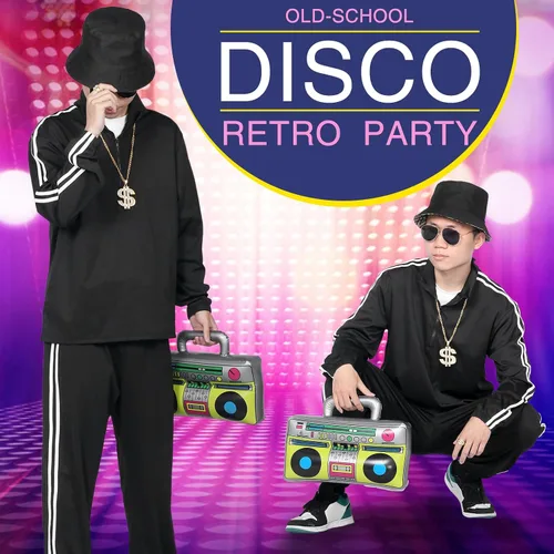 Vista 4 de Disfraz retro de los años 80, traje de rapero, traje de concha, vestido de fiesta para hombres