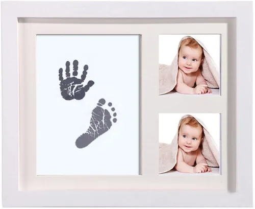 Vista 2 de JIAN YA NA Babyprints - Kit de marco de fotos de huellas y huellas de recuerdo para bebé recién nacido, álbum de fotos para registro de ducha (negro)