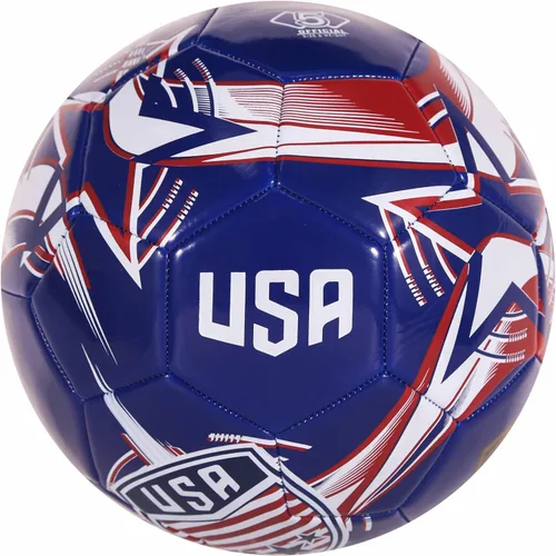 Vista 3 de CLASICO Balón de fútbol de Estados Unidos, tamaño 5, con base azul intenso y colores rojo y blanco, incluye bomba y aguja, para edades de 14 años