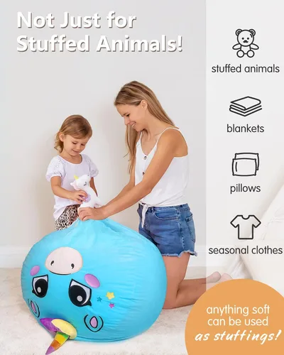 Vista 4 de Aubliss Almacenamiento de animales de peluche, funda para puf de terciopelo, grande de 32 pulgadas, ultra suave, organizador de almacenamiento