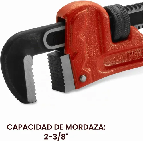 Vista 4 de MAXPOWER Llave de tubo recto de 12 pulgadas, llave de fontanero ajustable resistente, herramienta de plomería de acero tratado térmicamente