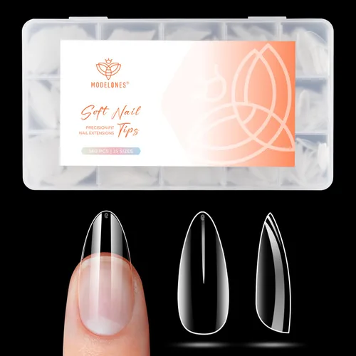 Vista 18 de Modelones Puntas de uñas cortas de almendra, 360 unidades, transparentes