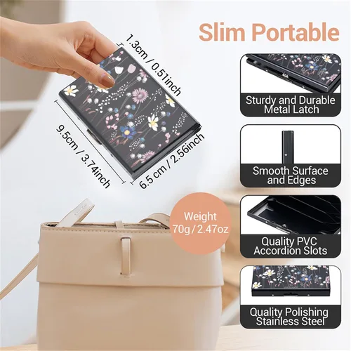 Vista 4 de BONSYL® Soporte para tarjetas de crédito, cartera delgada de metal con bloqueo RFID, con 6 ranuras para tarjetas, para mujeres y hombres.