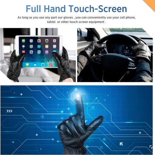 Vista 4 de Alepo Genuine Sheepskin Leather Gloves for Men, Winter Warm Touchscreen Texting Cashmere Lined Driving Motorcycle Gloves