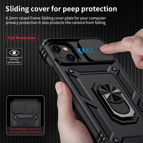 Vista 3 de Funda para iPhone 14 con cubierta para lente de cámara, protector de pantalla HD, protección contra caídas de grado militar de 10 pies, soporte