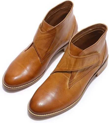 Vista 7 de Mona flying Botines de cuero cómodos para mujer, botas cortas de vestir de tacón bajo
