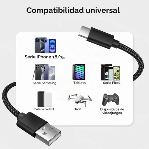 Vista 7 de Basesailor Cable de carga USB a USB C para iPhone 17 16 Pro Max, cable de alimentación de carga tipo C para Apple 17e 15, iPad 10 Air 4 5, Samsung