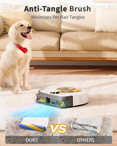 Vista 7 de UBPET Robot aspirador con succión ultra fuerte de 22,000 Pa, robot aspirador automático para pelo de mascotas y alfombras, limpieza sin enredos
