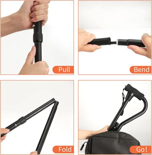Vista 4 de Bastones florales para mujer, bastón plegable para estabilidad con base antideslizante, bastón ajustable para personas mayores, bastones plegables