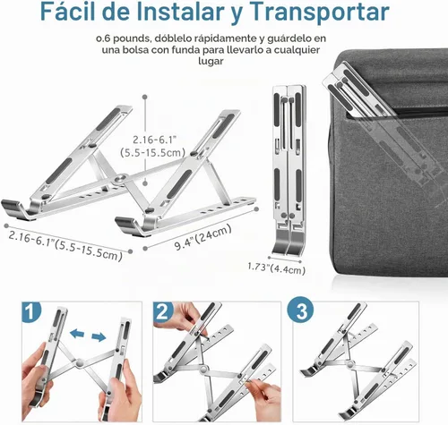 Vista 5 de ivoler Soporte para laptop, soporte elevador para laptop, soporte para tableta de computadora, 6 ángulos ajustables, de aluminio, ergonómico