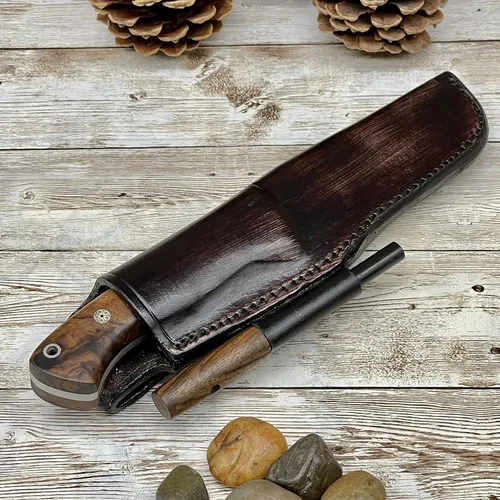 Vista 4 de Cuchillo de hoja fija hecho a mano para exteriores con funda, caza, bushcraft, cuchillo Bowie de autodefensa, cuchillo rastreador con mango