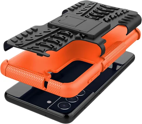 Vista 5 de Asuwish Funda de teléfono para Samsung Galaxy S21 FE 5G con protector de pantalla de vidrio templado y soporte delgado, híbrida, resistente, funda
