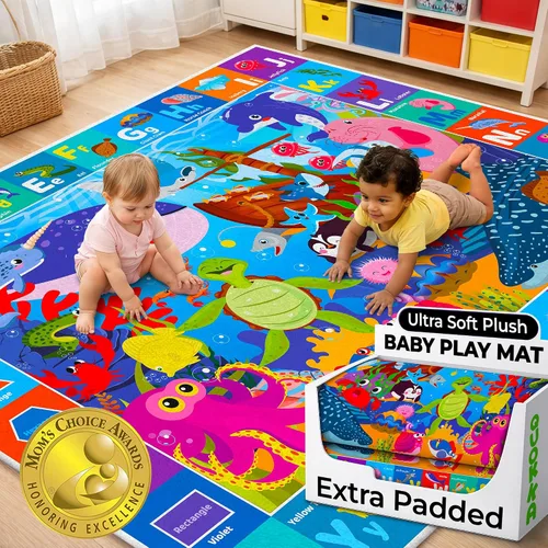 Vista 12 de QUOKKA Alfombra de juego para bebé para piso, alfombra ABC de superficie de felpa súper suave para niños pequeños y bebés, extra gruesa