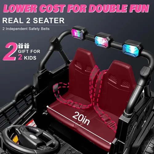 Vista 2 de Camión de 2 plazas de 24 V con 4 x 200 W, asiento espacioso de 20 pulgadas, conmutable 4WD/2WD, velocidad máxima de 5 Mph, luces arcoíris, control