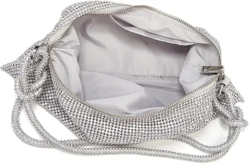 Vista 4 de Bolso Hobo con diamantes de imitación para mujer elegante bolso de noche brillante plateado con diamantes de imitación bolso dorado para graduación