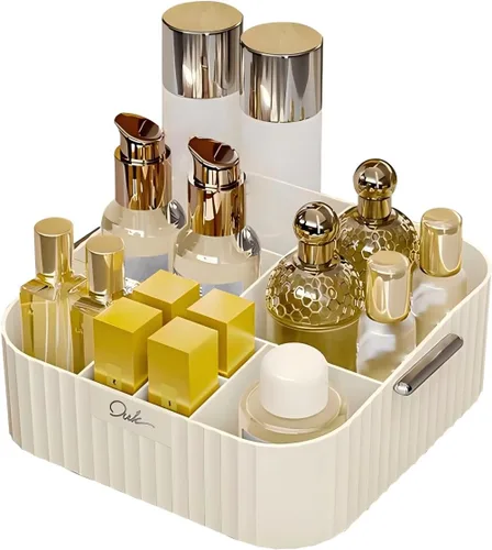 Vista 9 de DASITON Organizador de maquillaje acrílico, soporte para brochas de maquillaje con 9 ranuras, almacenamiento de maquillaje con asa, organizador