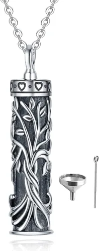 Vista 153 de Collar con colgante de urna de cenizas de cremación y árbol de la vida para mujer, plata de ley US1